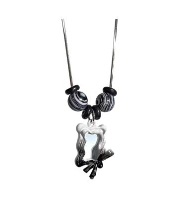 OralGos Unique Black/White Gradient Bowknot Pendant Necklace for Women Alloy and Plastic