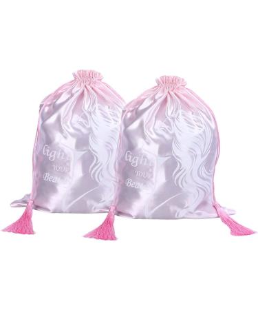 Drawstring Satin Hair Storage Bags - 3 Pcs Light Pink - Hair Extension & Wig Packaging - Buy Online on GoSupps.com