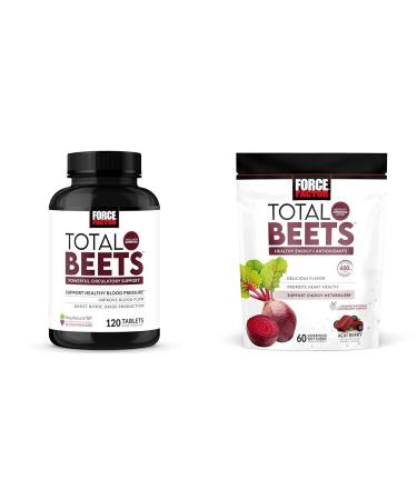 Force Factor Blood Pressure & Total Beets Chews Nitric Oxide Cardiovascular Support Grapeseed Antioxidants 120 Count & 60 Chews 120 Count (Pack of 1) Tablets + Total Beets Soft 60 Chews