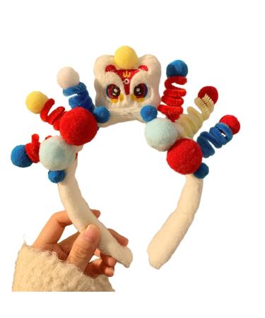 xbiez 3D Plush Animal Doll Headband for Women Girls Hair Accessories Colorful Twisted Rods Cartoon Hair Hoop Makeup Headdress White tiger