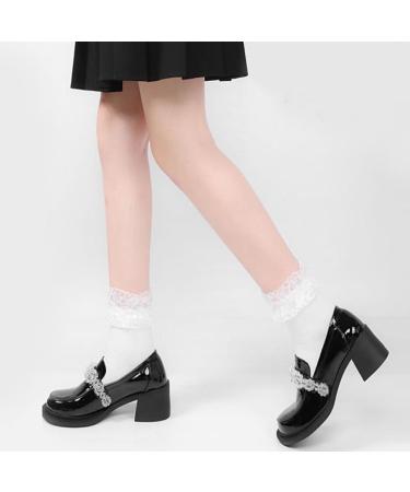 Akamas Women's Ruffle Socks - Black & White Cotton Ankle Socks Princess Style Gift Idea for Girls (Size 35-41) - Buy Online on GoSupps.com
