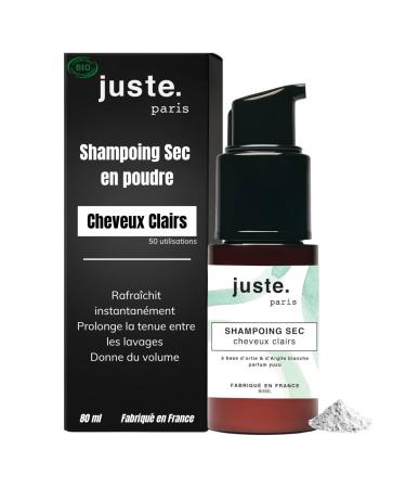 JUSTE PARIS Organic Dry Shampoo Powder - For Dark Hair - 80 ml - Absorbs Oil Restores Volume and Softness - Yuzu Scent - Aeration Free