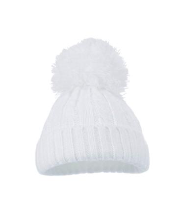 Soft Touch Baby boys girls knitted Winter single bobble pompom hat pink blue white (1-2 Years WHITE) 1-2 Years White