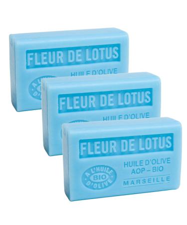 Savon de Marseille - French Soap Made With Pure Organic Olive Oil and Shea Butter - Lotus Flower Fragrance - 125 Gram Bars - Set of 3
