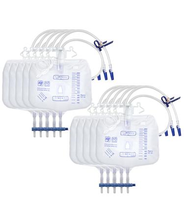 Urine Drainage Bags 2000ml Capacity Leg Bag Urine Collection Bag with Tubing Anti-Reflux Valve (10Pcs)
