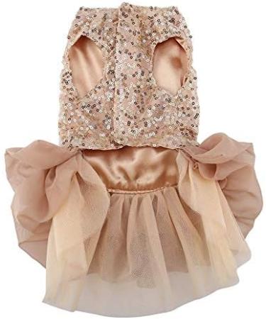 Elegant Gold Sequin Tutu Dog Dress - Small Pet Clothes for Weddings & Special Occasions - Buy Online on GoSupps.com