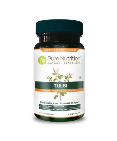 Pure Nutriton Tulsi Extract 708mg (Equivalent to 2585mg Basil Leaf Powder) with Eugenols and Ursolic Acid. Non GMO | Once Daily | 60 Days Supply.