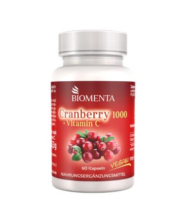 Biomenta cranberry 1000 - 60 cranberry capsules high -dose - 1000 mg cranberry extract + 500 mg vitamin C/daily consumption - vegan - Premium quality - Buy Online on GoSupps.com