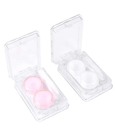Milisten Travel Contact Lens Kit Case with Tweezers and Solution Bottle for Women and Girls White Pink 2 Pack