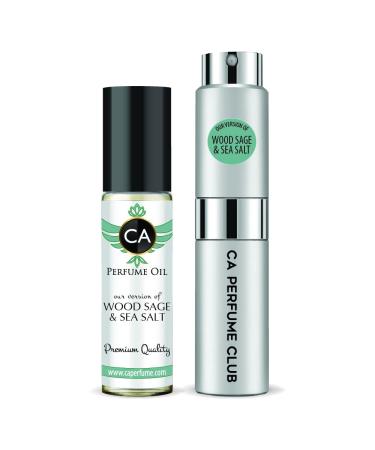 CA Perfume Duo Impression of Jo Wood Sage & Sea Salt For Women & Men Eau de Parfum Refillable Atomizer Sprayer + Fragrance Body Oil Long Lasting Sample Travel Size Roll-On 0.27 Fl Oz+0.33 Fl Oz