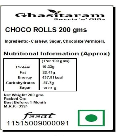 Ghasitaram Gifts Indian Sweets - Choco Rolls 200 Gms - Buy Online on GoSupps.com