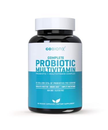 GoBiotix Probiotic Multivitamin | Daily Multivitamin with Probiotics | 25 Billion CFU | Immune Boost & Digestive Health, Flora Probiotic for Women & Men | Gluten Free  90 Veggie Capsules 90 Count (Pack of 1)
