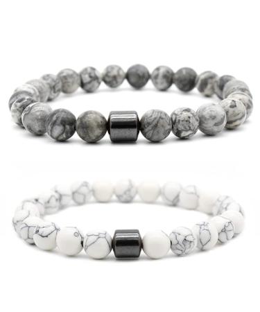 WOBBLO 2 PCS Smoking Cessation Bracelet men and women quit smoking bracelet Helps Relieve Anxiety Frustration Irritability Triple men and women Power Therapeutic Bracelet 8mm White+grey