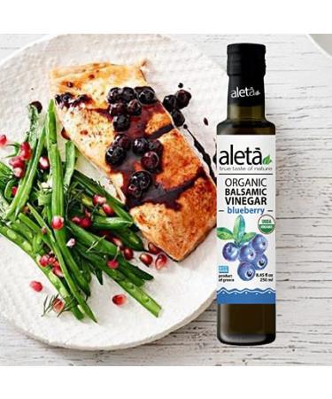 Aleta Organic Blueberry Infused Balsamic Vinegar 8.45 oz - Perfect for Salad Dressings, Vinaigrettes, Pasta, Desserts & Cocktails - Buy Online on GoSupps.com