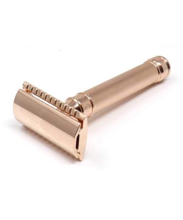 Premium Rose Gold Double Edge Safety Razor with Barley Effect Handle & Complimentary Feather Blade - International Shipping Available - Buy Online on GoSupps.com