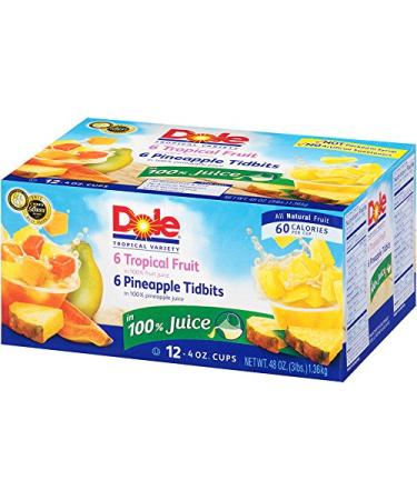 Dole Tropical Fruit and Pineapple Tidbits in 100% Fruit Juice, 4oz Cups (Pack of 12) - Buy Online on GoSupps.com