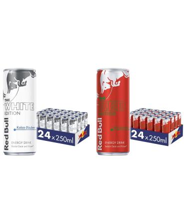 Red Bull Energy Drink White Edition disposable (24 x 250 ml) & Energy Drink Redition - 24 Palette Doses - Drinks with watermelon taste disposable (24 x 250 ml) with deposit - Germany set with Red Edition