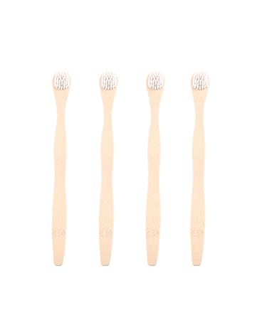 Scraper Bamboo Brush for Adults Toothbrush Oral Deep Cleaning 4pcs (White)