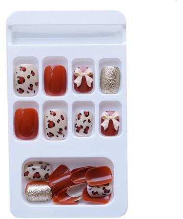 MENILITHS 24Pcs Caramel leopard pattern orange fashion ins European and American style with Art Fake Nail Tips Design Press on Nails with Double-Sided Adhesive for Women Girls - Buy Online on GoSupps.com