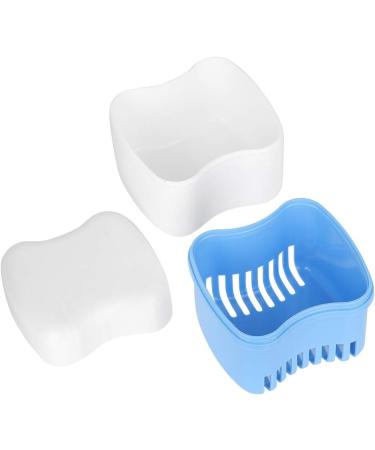 Sky Blue Dental Prostheses Container Cup Box | False Teeth Storage with Filter Screen - Ideal for Travel School & Home Use - Buy Online on GoSupps.com