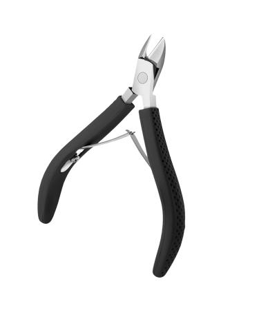 W-LOVNEST Cuticle Cutter with Ergonomic Rubber Handle Stainless Steel Comfortable Grip Nails Trimmer Full Jaw for Manicure Black