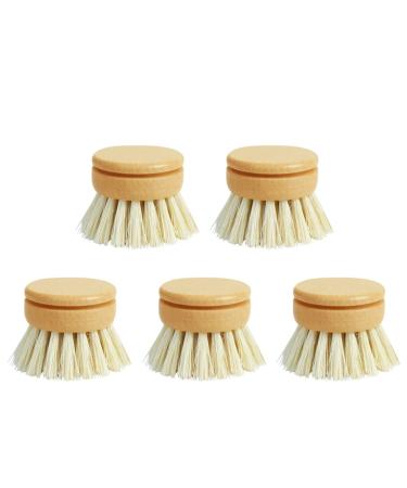 Kitchen Scrub Brush Bamboo Dish Brush Dish Scrub Brush Eco-Friendly Dish Brush Replacement Heads - 5 Pieces Natural Sisal Hemp and Beech Wood Scrubbing Brushes