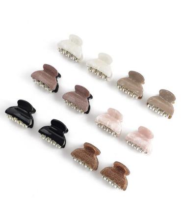 Small Hair Clips Brown Pink Nonslip Shiny Hair Claw Clips for Women and Girls Thick Hair Strong Hold Durable Hair Claws for Thin Hair (12 Packs) (CL131 I)