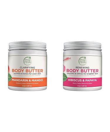 Petal Fresh Pure Mandarin & Mango and Hibiscus & Papaya Body Butters Organic Coconut Oil Argan Oil Shea Butter 8 oz Each
