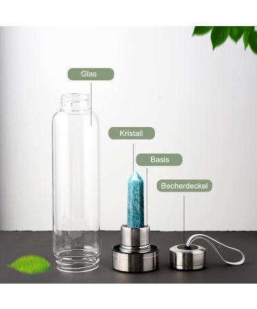 HINATAA Crystal Water Bottle - 550ml Amazonite - Healing Natural Quartz - Removable Infuser for Wellness & Hydration - Buy Online on GoSupps.com