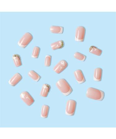 VOTACOS Short Square Press on Nails - Nude False Nails with Flower Design for Women - Buy Online on GoSupps.com