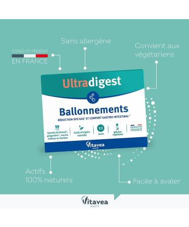Ultradigest Bloating - Gastrointestinal Comfort - Charcoal Purple Fennel Melissa Ginger - Facilitates Digestion - 30 Vegetable Capsules - 10 Days - Made in France Vitavea - Buy Online on GoSupps.com