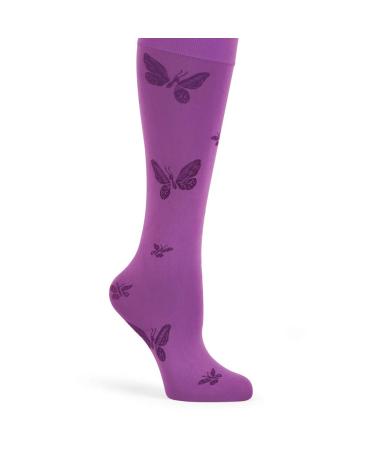 Collections Etc Butterfly Compression Knee High Socks for Women - Promotes Better Circulation Eases Leg Strain Swelling Orchid Fits Women's Shoe Sizes 9-11 - Made in The USA