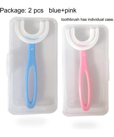 Tuaaivl Kids U-Shape Manual Toothbrushes 2PCS with Travel Case - Ages 6-12 - Easy 360 Oral Cleaning & Training (Blue+Pink) - Buy Online on GoSupps.com