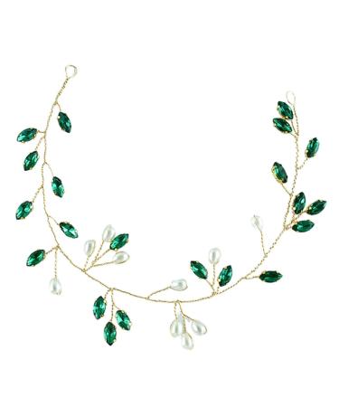 Healeved Wedding Bride Hair Vine Wedding Hair Accessories for Bridal Decorative Hair Vine Hair Vines for Wedding Hairstyles Hair Vine for Wedding Bride Hair Accessories Pearl Rhinestones 20.5x3.5x0.5cm Green
