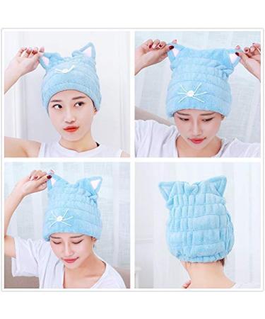 OrangeTag 2Pcs Ultra Absorbent Microfiber Hair Towel Wrap with Cute Kitty Ears for Women & Girls | Quick Drying Bath Tool Hat - Buy Online on GoSupps.com