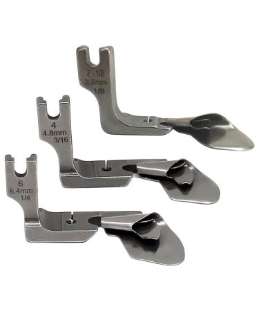 Nemeaii 3Pc Industrial Curved Scroll Hemmer Foot Pull Tube Silk Chiffon Skirt Crimping Presser Foot Flat Car Arc Curling Presser Foot 1/8Inch+3/16Inch+1/4Inch