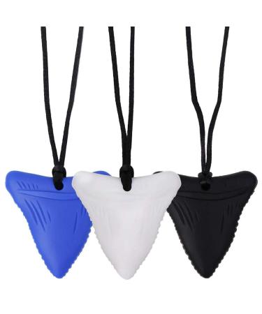 3-Piece Shark Tooth Chewing Necklace Set for Kids | Organic Silicone Autism Sensory Bite Ring Toys (Black White Blue) - Buy Online on GoSupps.com