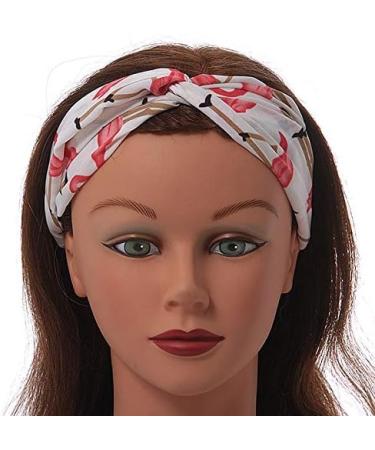 White/Pink Flamingo Twisted Fabric Elastic Headband/Headwrap - Buy Online on GoSupps.com