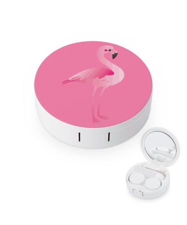 Flamingo Round Case For Contact Lens Kit Storage Box with Mirror Printed