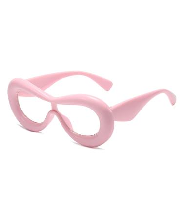 LJCZKA Oversized Thick Blue Light Glasses - Y2K Oval Anti Eyestrain Computer Glasses Clear Frame Eyeglasses Party Eyewear Pink