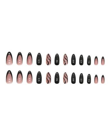 Justotry 24-Piece Stiletto Nails Set Glitter Black French Press-On Nails & Pink Almond Art Artificial Short Fingernails for Women - Buy Online on GoSupps.com