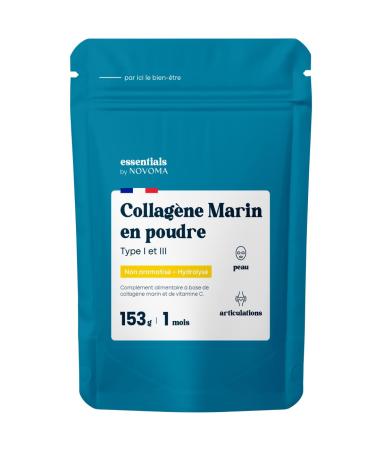Marine Collagen Powder Type 1 and 3 Unflavoured 5 g per day 30 day cure Hydrolyzed Peptides 2000 DA Hydrolyzed Skin & Flexible Joints Bag 153 g Essentials by Novoma