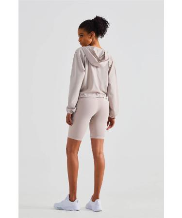 Altiland Women's Lightweight Workout Jacket - Cropped Athletic Hoodie, UV Protection UPF 50+ - Cream Tan (Medium) - Buy Online on GoSupps.com