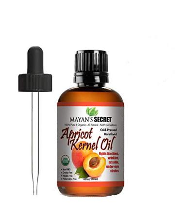 Mayan's Secret - 4oz Organic Apricot Kernel Oil for Skin Natural Cold Pressed  Unrefined in Amber Glass Bottle and Glass Eyedropper for Easy Application