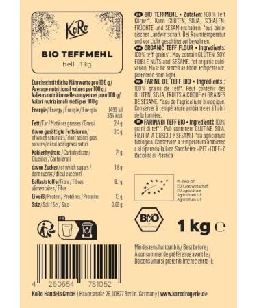 KoRo Organic Teff Flour Light 1kg - Baking Alternative - Protein-Rich & Nutty Flavour - Buy Online on GoSupps.com