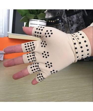 Compression Gloves for Arthritis Relief - Magnetic Fingerless Hand Support for Joint Pain - Nude Color - Buy Online on GoSupps.com