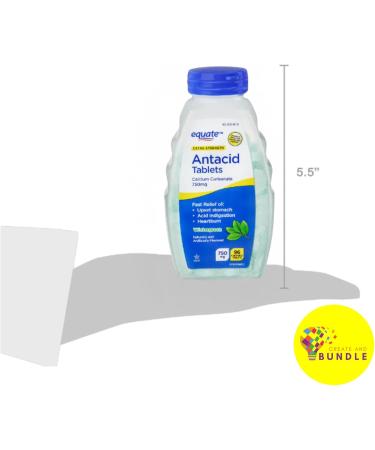 Equate Extra Strength Antacid Chewable Tablets - 750 mg Wintergreen Flavor 288 Ct Calcium Enriched Gas Relief Peppermint - 3 Pack with CreativeAndBundle Sticker - Buy Online on GoSupps.com
