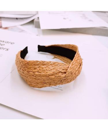 Raffia Rattan Wide Headband for Women - Bohemian Summer Hair Accessory in Brown - Buy Online on GoSupps.com