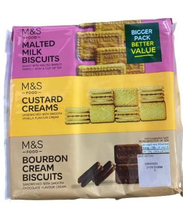 M&S Bigger Value Trio Pack Malted Custard Creams and Bourbon Cream Biscuits Sections 500g (Pack of 2)