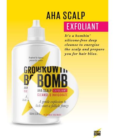 Growth Bomb AHA Scalp Exfoliant 100ml - Clarifying Scalp Treatment with Yerba Mate & Aloe Vera | Silicone-Free & Natural Ingredients - Buy Online on GoSupps.com